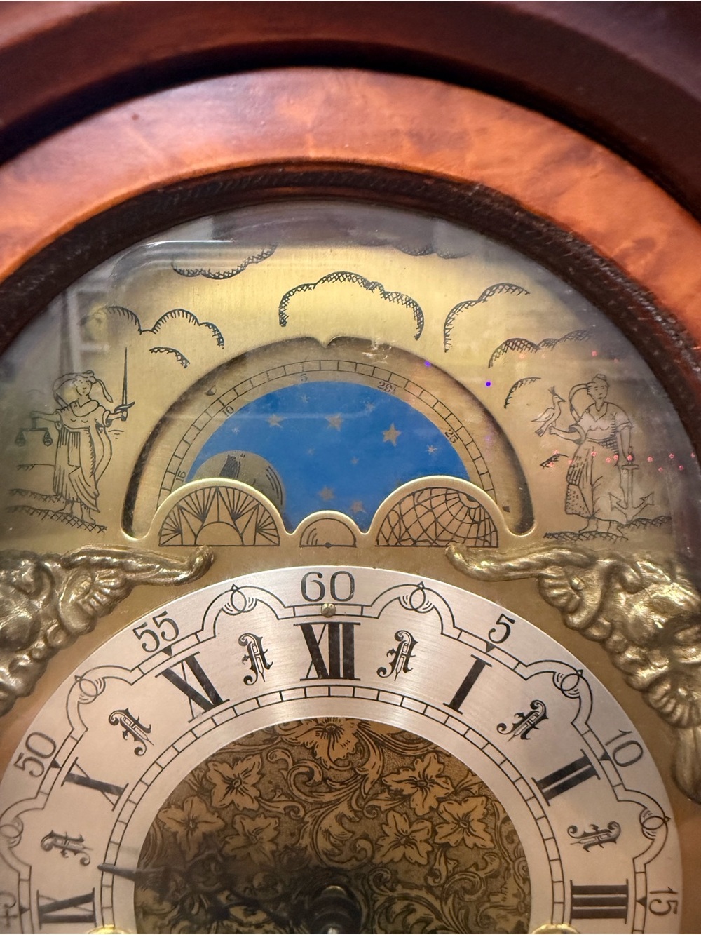 vintage Franz Hermle mantel clock Tempus Fugit dial moon phase indicator 340-020 - Picture 3 of 8